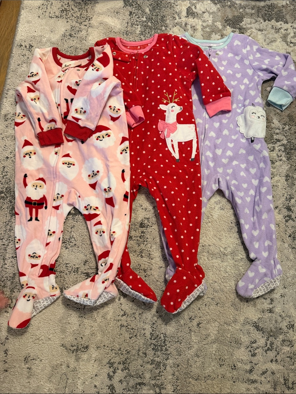 Carter's Red, Pink & Lavender Holiday Footed One-Pieces - 3-Pack